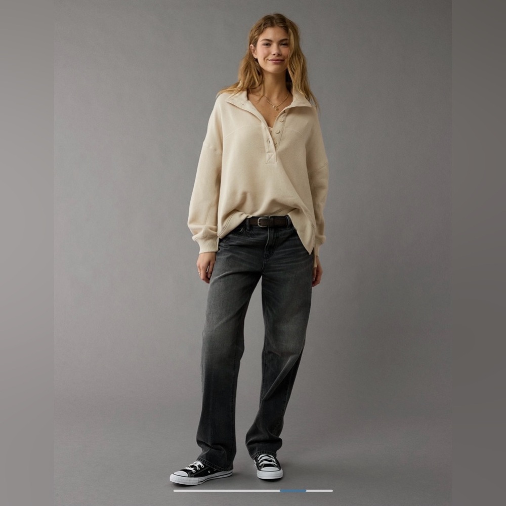 American Eagle Women’s Big Hug Henley Sweatshirt Color Cream Size M - Picture 6 of 7